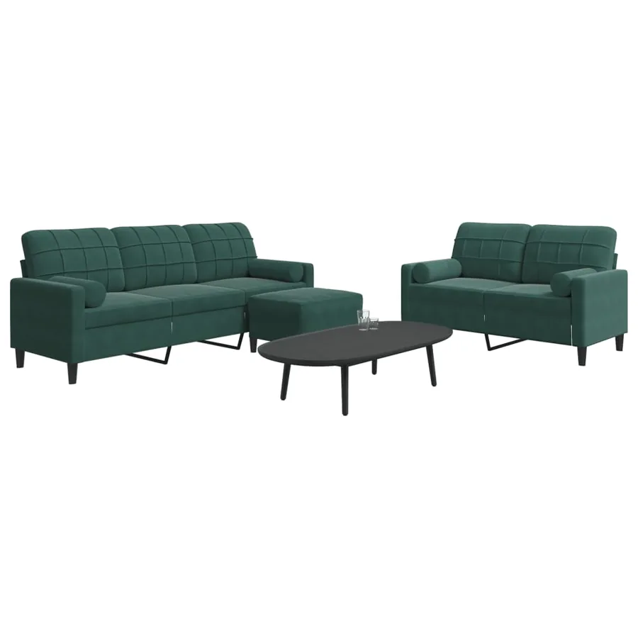 Ensemble de canapés 3 pcs avec coussins et traversins velours