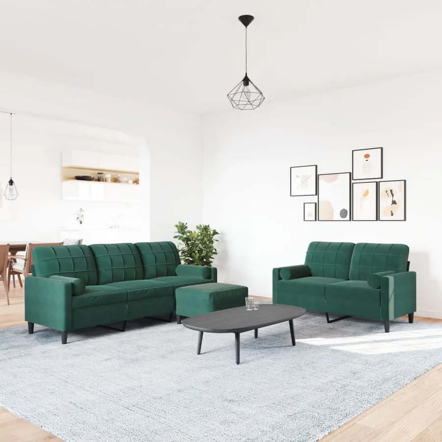 Ensemble de canapés 3 pcs avec coussins et traversins velours - 3