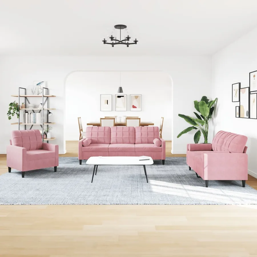 Ensemble de canapés 4pcs et coussins et traversins rose velours - 3
