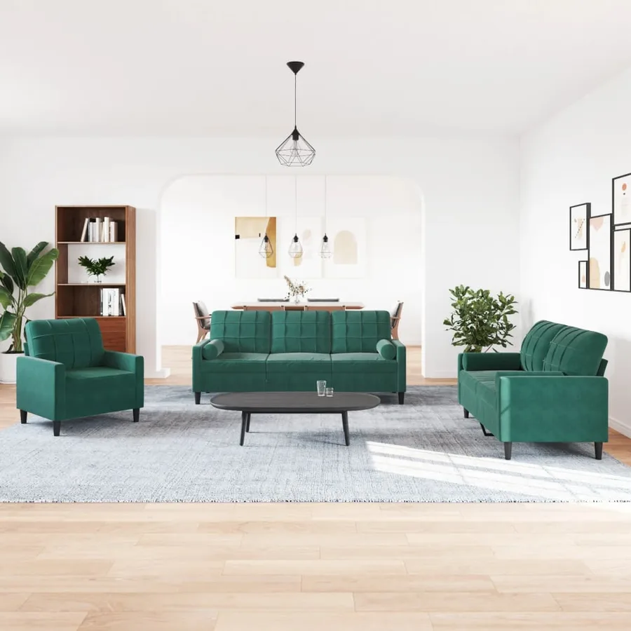 Ensemble de canapés 3 pcs avec coussins et traversins velours - 3