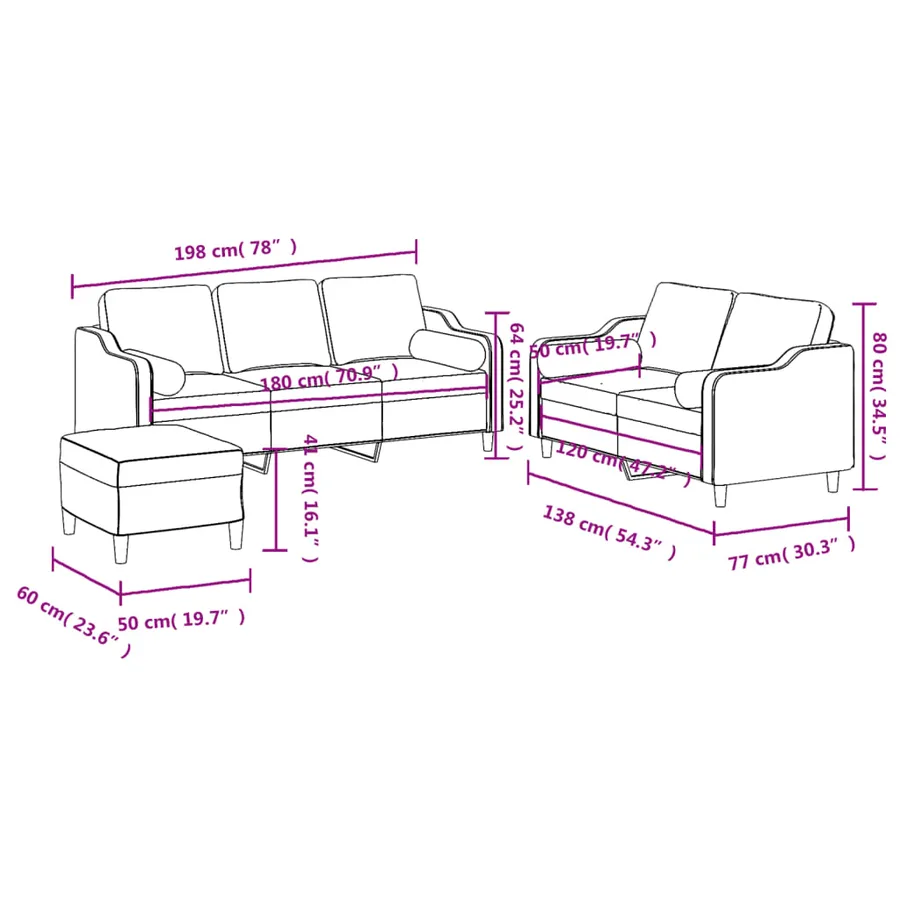 Ensemble de canapés 3 pcs avec coussins noir tissu - 10