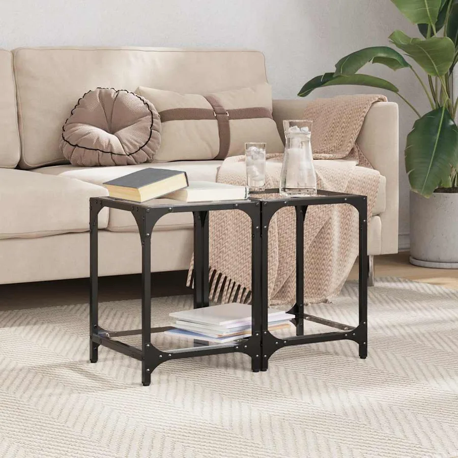 Tables basses avec dessus en verre transparent 2 pcs acier - 3