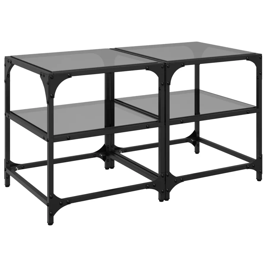 Tables basses avec dessus en verre noir 2 pcs 40x40x45 cm acier - 2