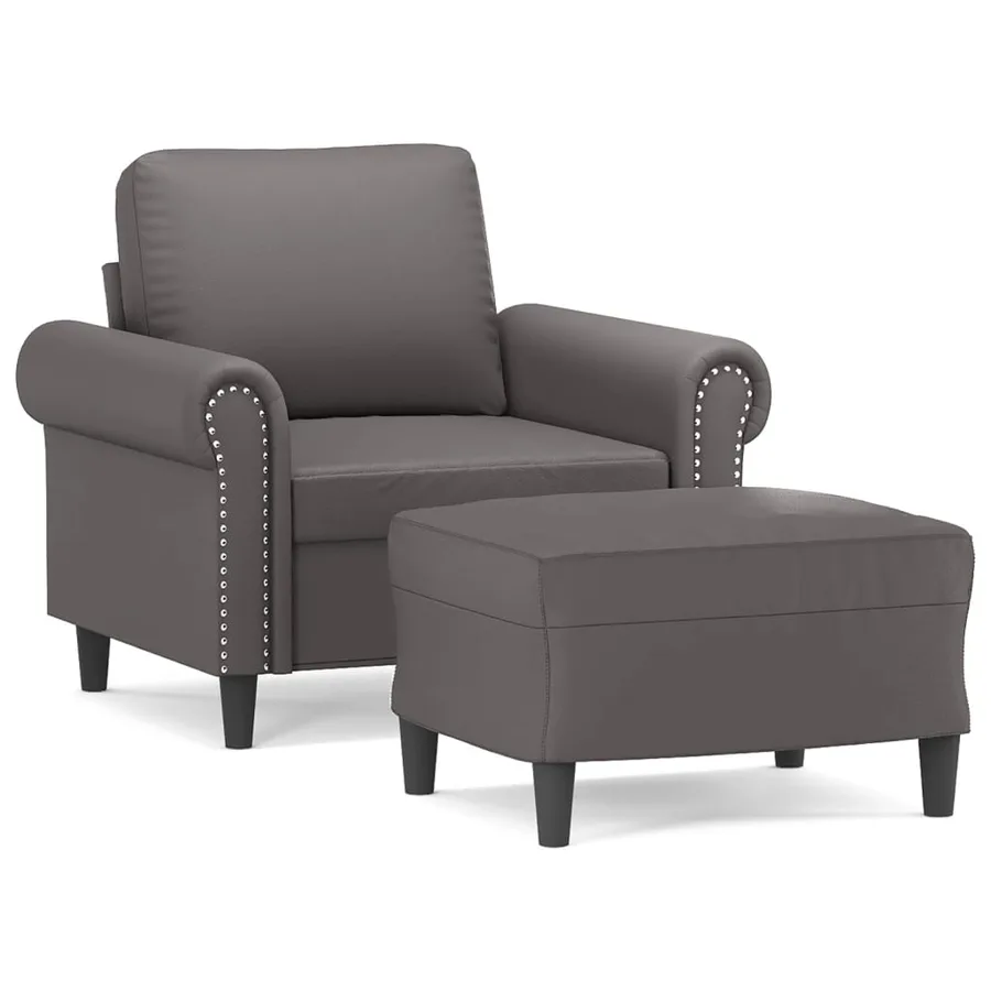 Fauteuil avec repose-pied Gris 60 cm Similicuir - 2