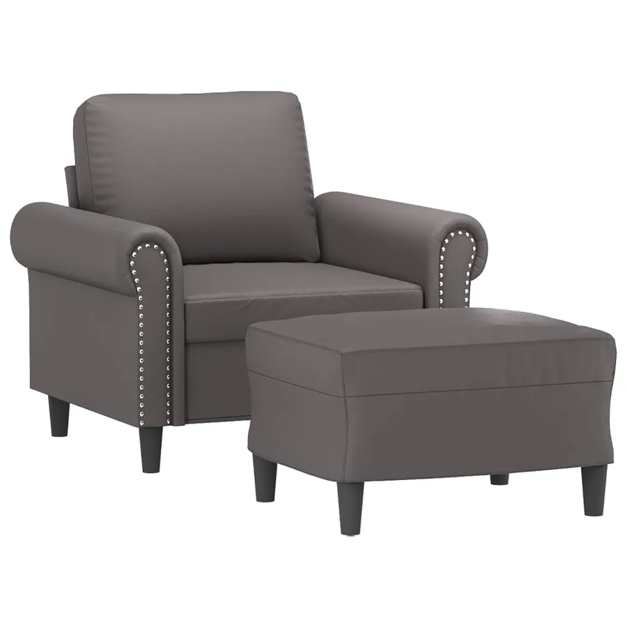 Fauteuil avec repose-pied Gris 60 cm Similicuir - 3