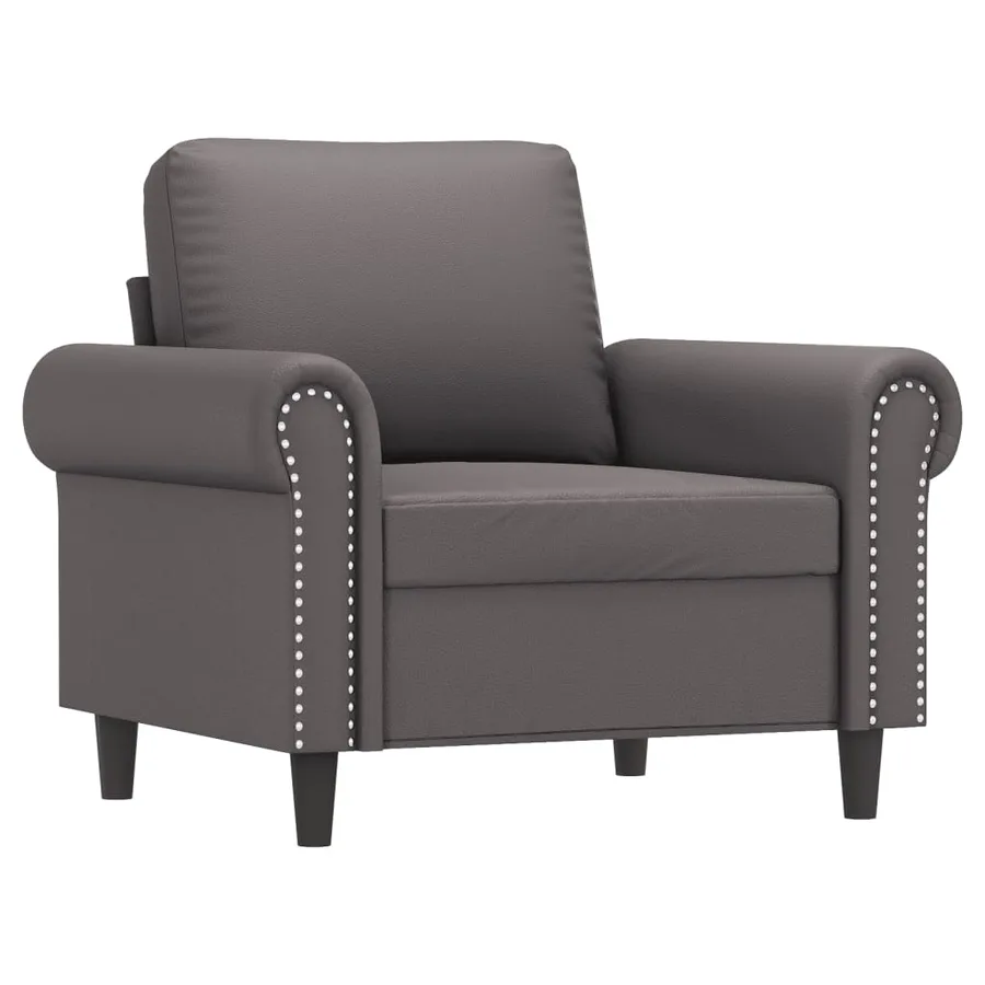 Fauteuil avec repose-pied Gris 60 cm Similicuir - 4