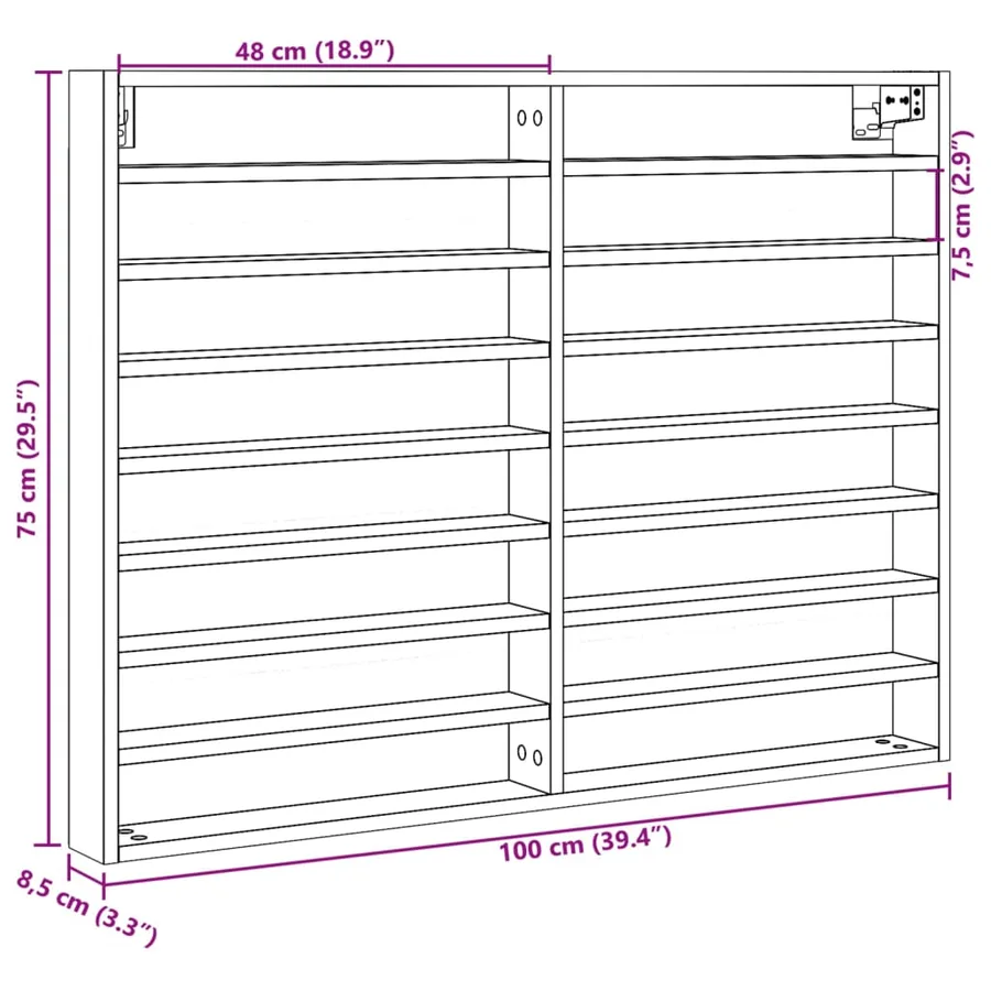 Armoire à vitrine blanc 100x8,5x75 cm bois d'ingénierie - 10