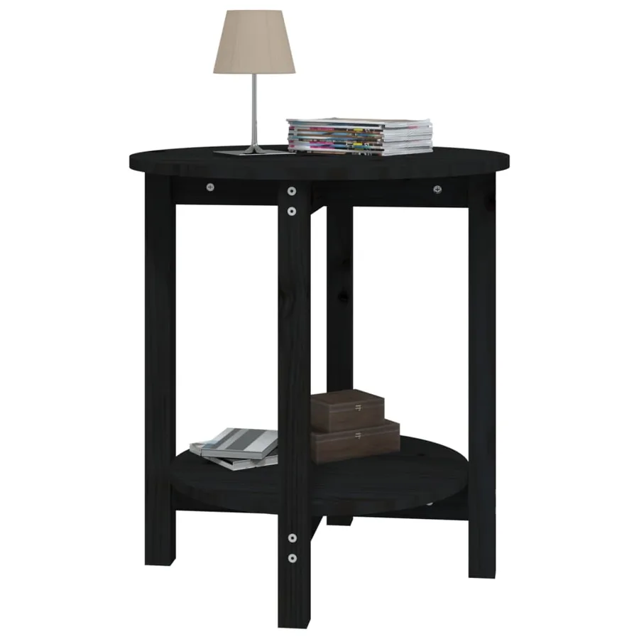 Table basse Noir Ø 55x60 cm Bois massif de pin - 4