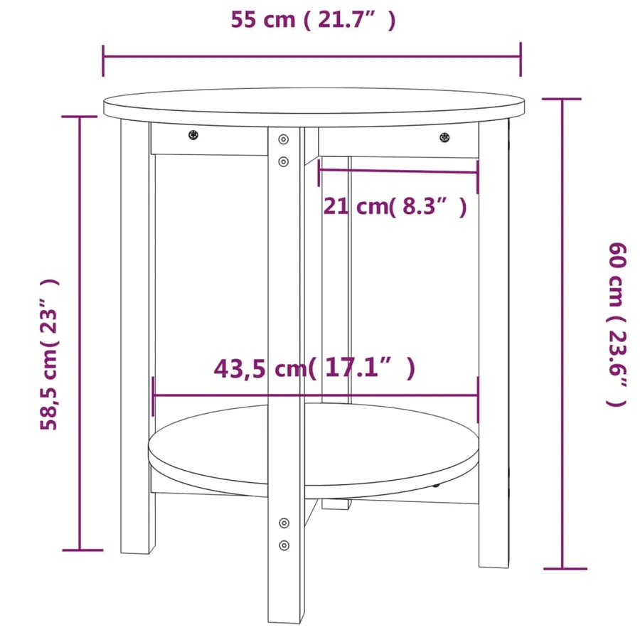 Table basse Noir Ø 55x60 cm Bois massif de pin - 8