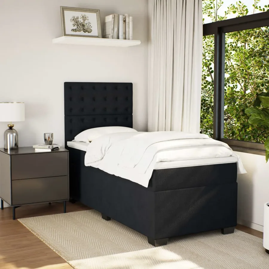 Sommier à lattes de lit avec matelas Noir 100x200 cm Velours - 3