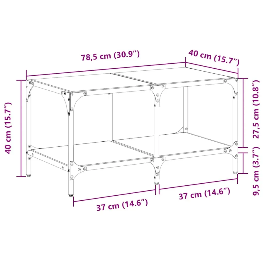 Table basse avec dessus en verre transparent 78,5x40x40cm acier - 9