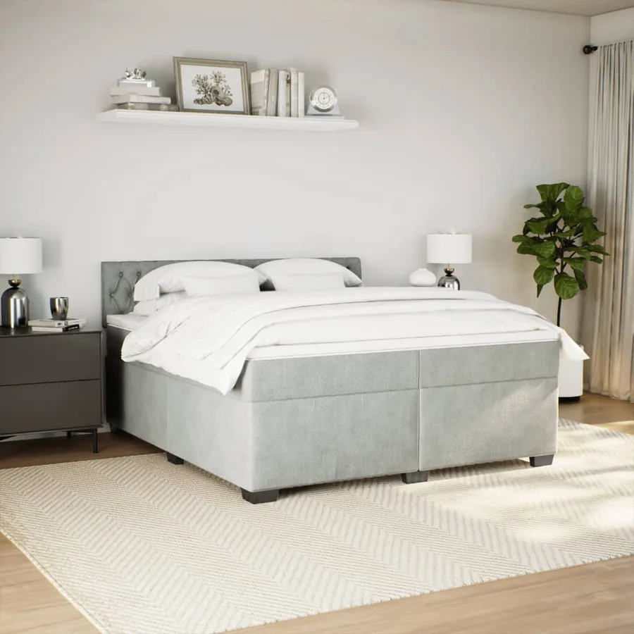 Sommier à lattes de lit et matelas Gris clair 200x200cm Velours - 3