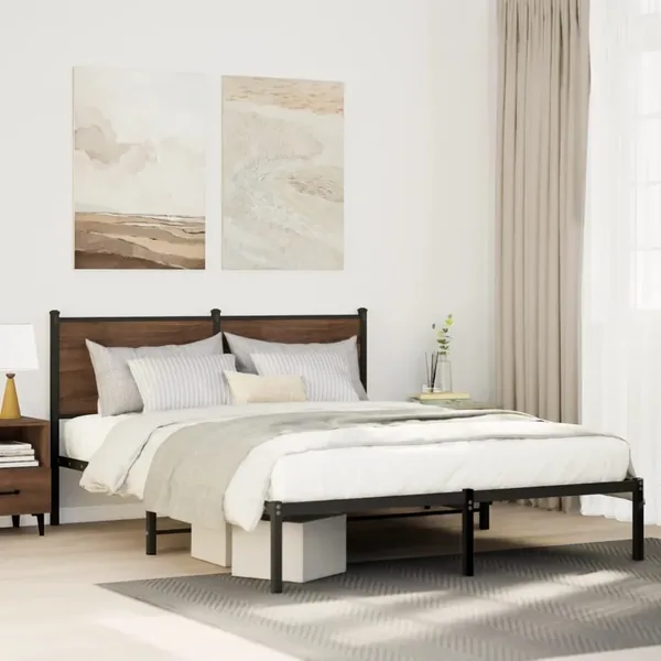 Cadre de lit en métal sans matelas chêne fumé 140x190 cm