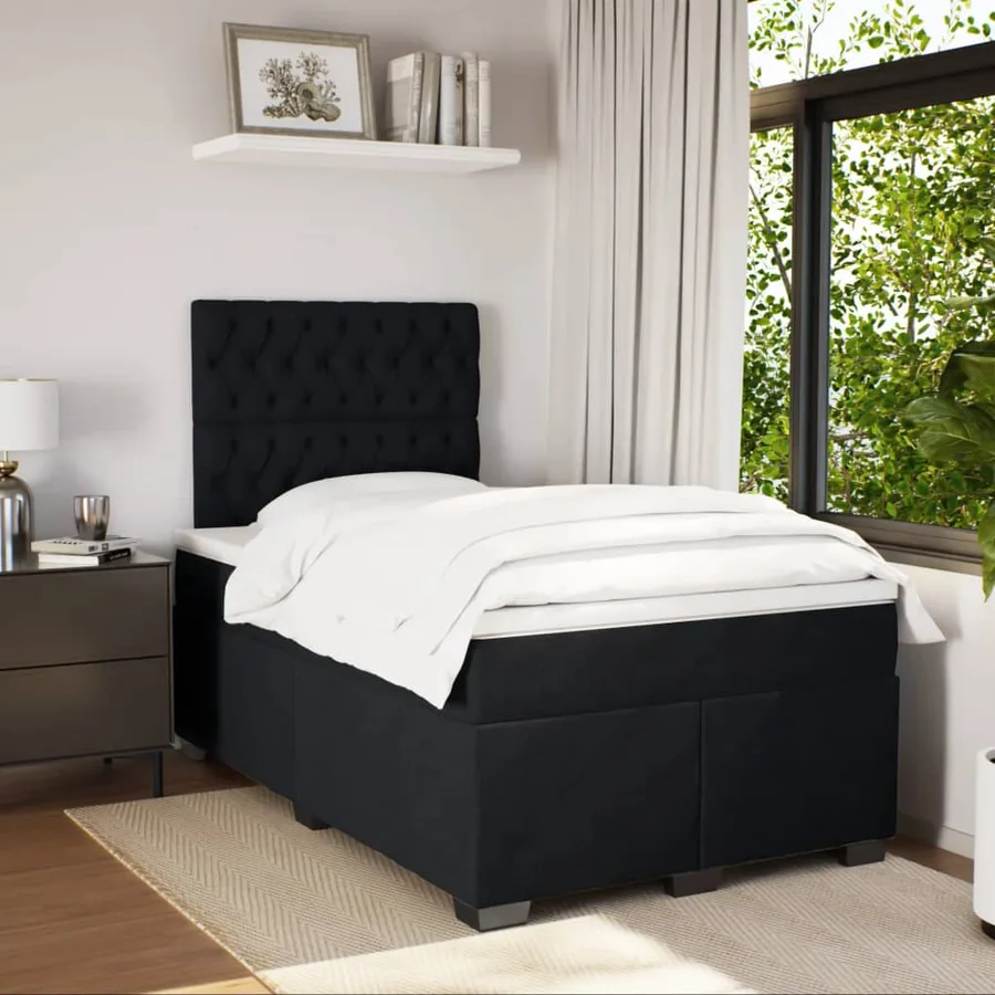 Sommier à lattes de lit avec matelas noir 120x190 cm velours - 4