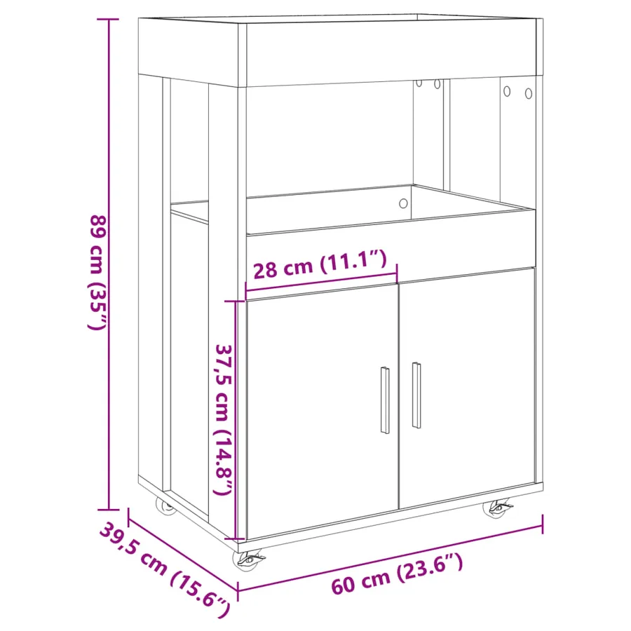 Chariot de bar blanc 60x39,5x89 cm bois d'ingénierie - 9