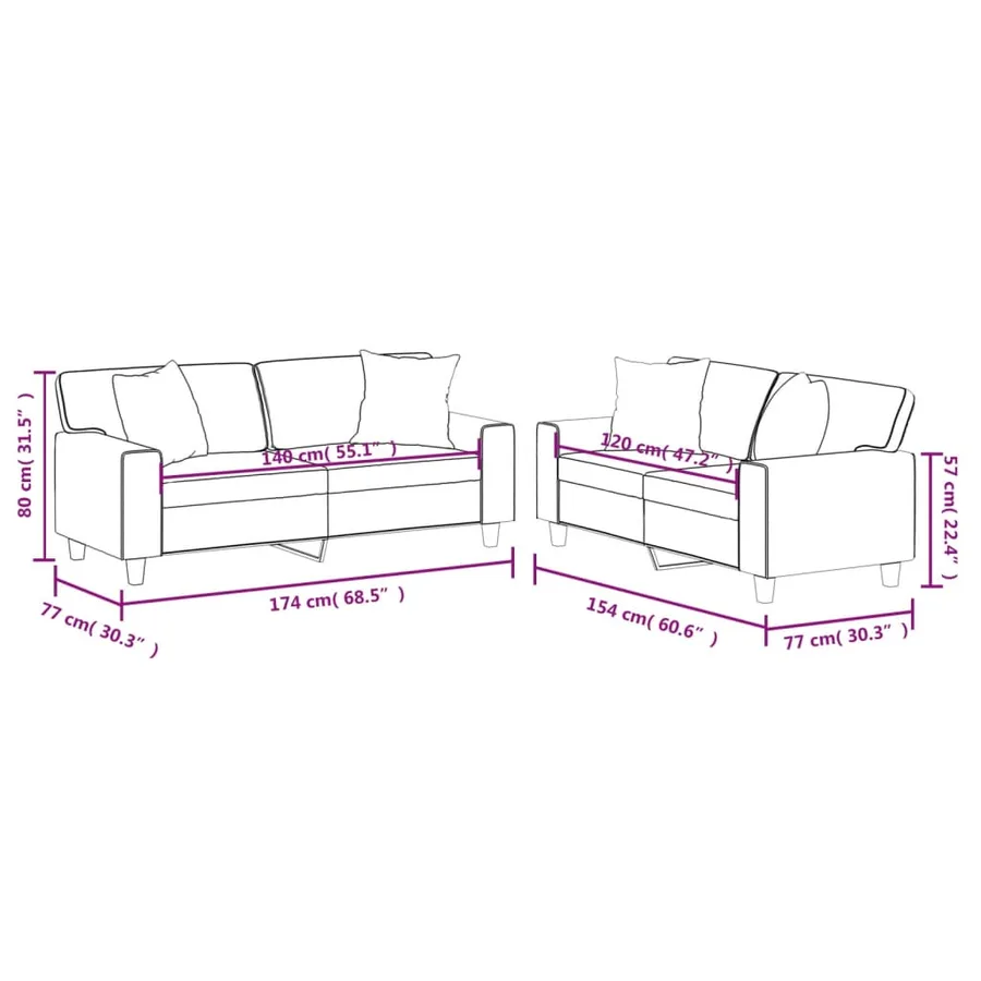 Ensemble de canapés 2 pcs avec coussins crème similicuir - 8