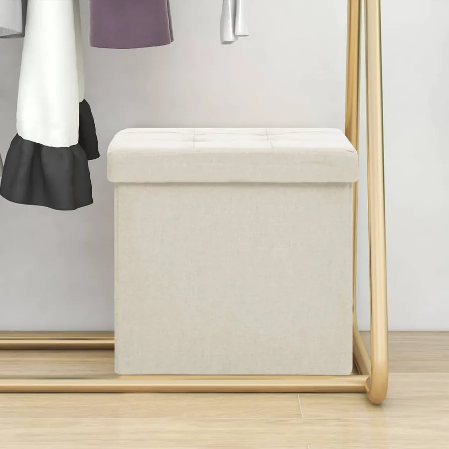 Tabouret de rangement pliable Blanc crème Faux lin