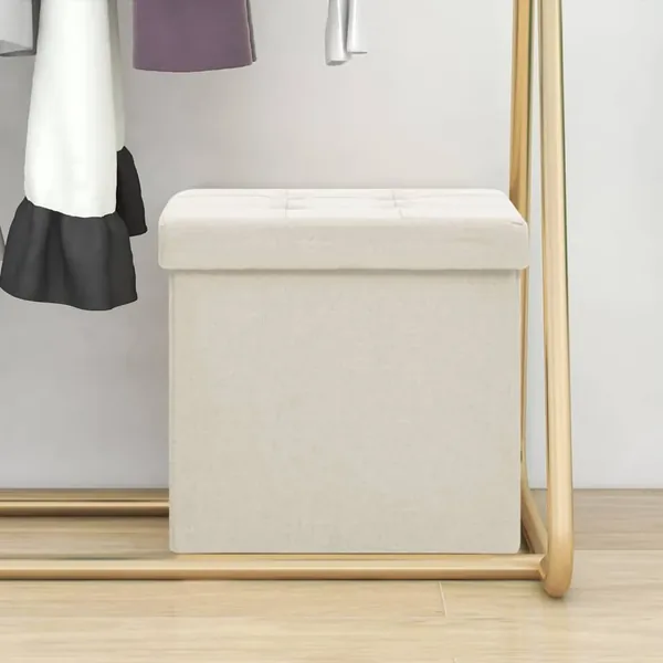 Tabouret de rangement pliable Blanc crème Faux lin