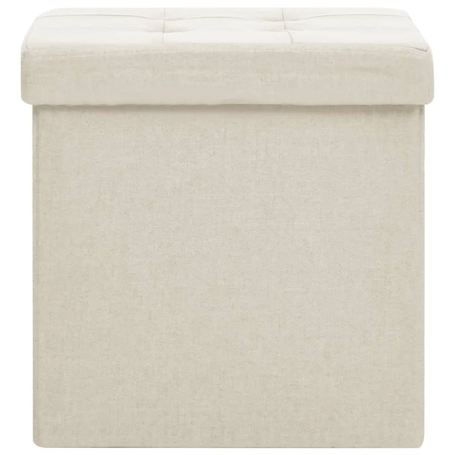 Tabouret de rangement pliable Blanc crème Faux lin - 3