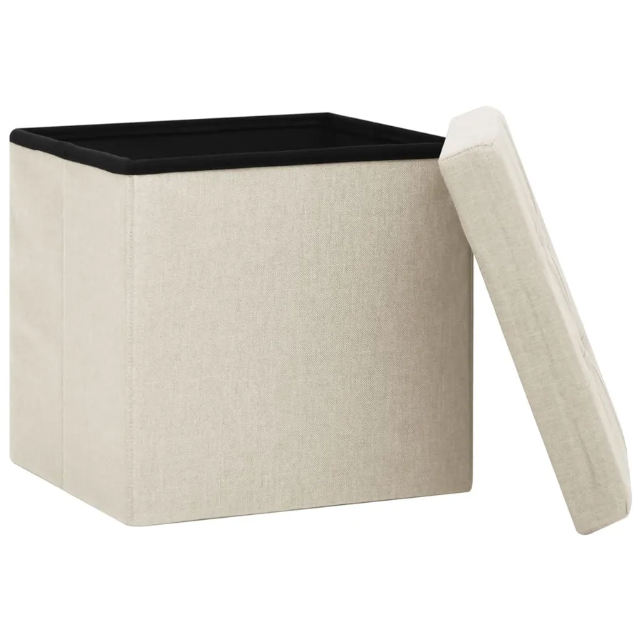Tabouret de rangement pliable Blanc crème Faux lin - 4