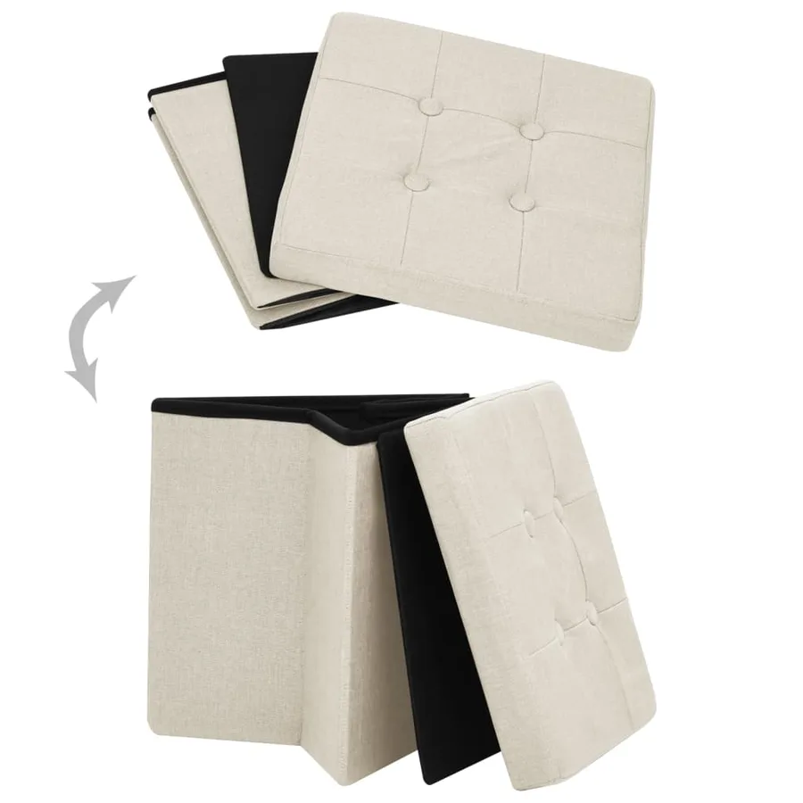 Tabouret de rangement pliable Blanc crème Faux lin - 5