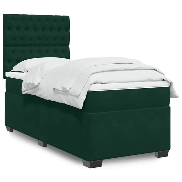 Sommier à lattes de lit avec matelas Vert foncé 100x200 cm
