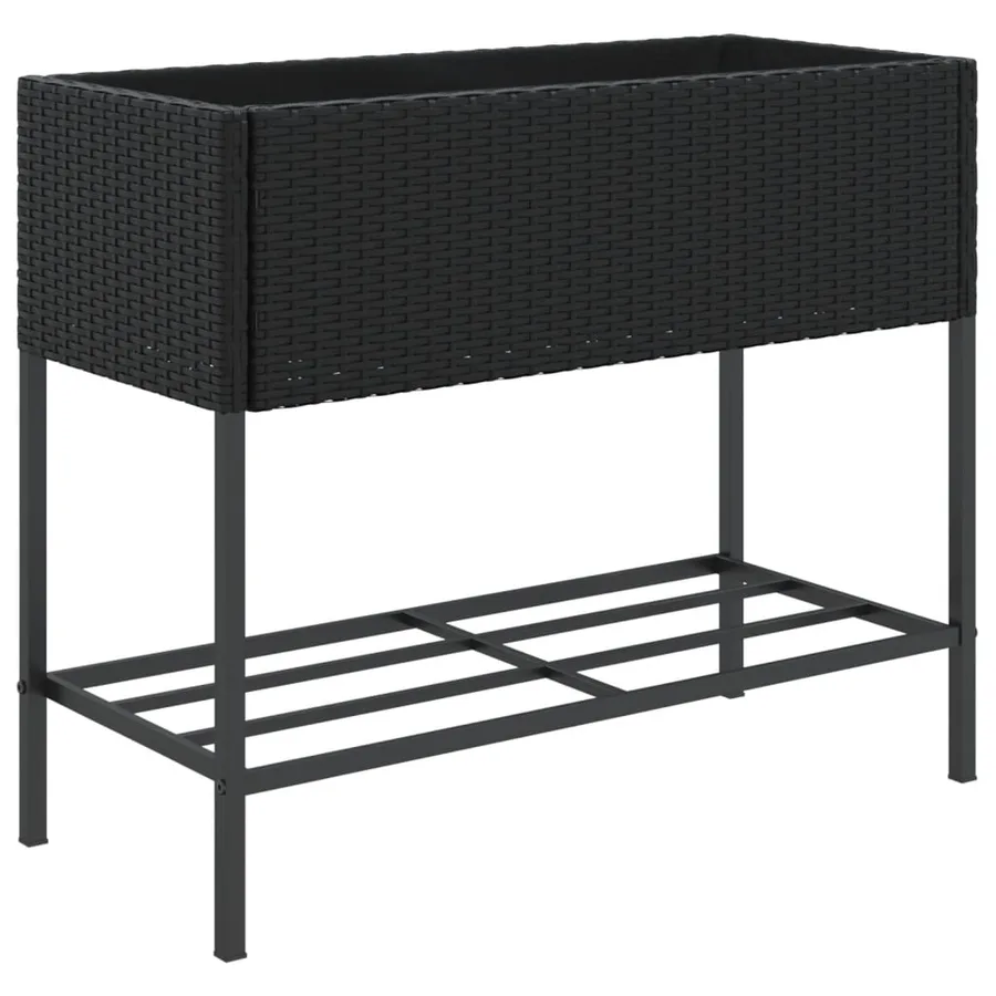 Jardinière avec étagère noir résine tressée - 2