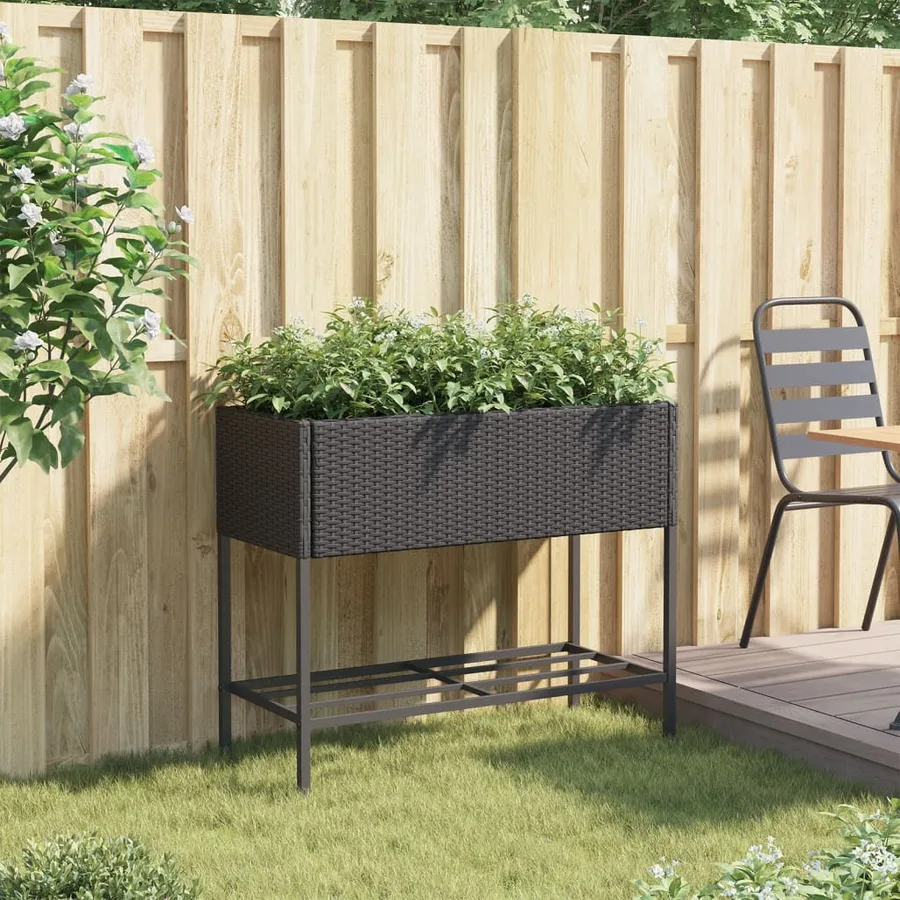 Jardinière avec étagère noir résine tressée - 3