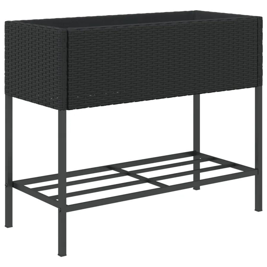 Jardinière avec étagère noir résine tressée - 7