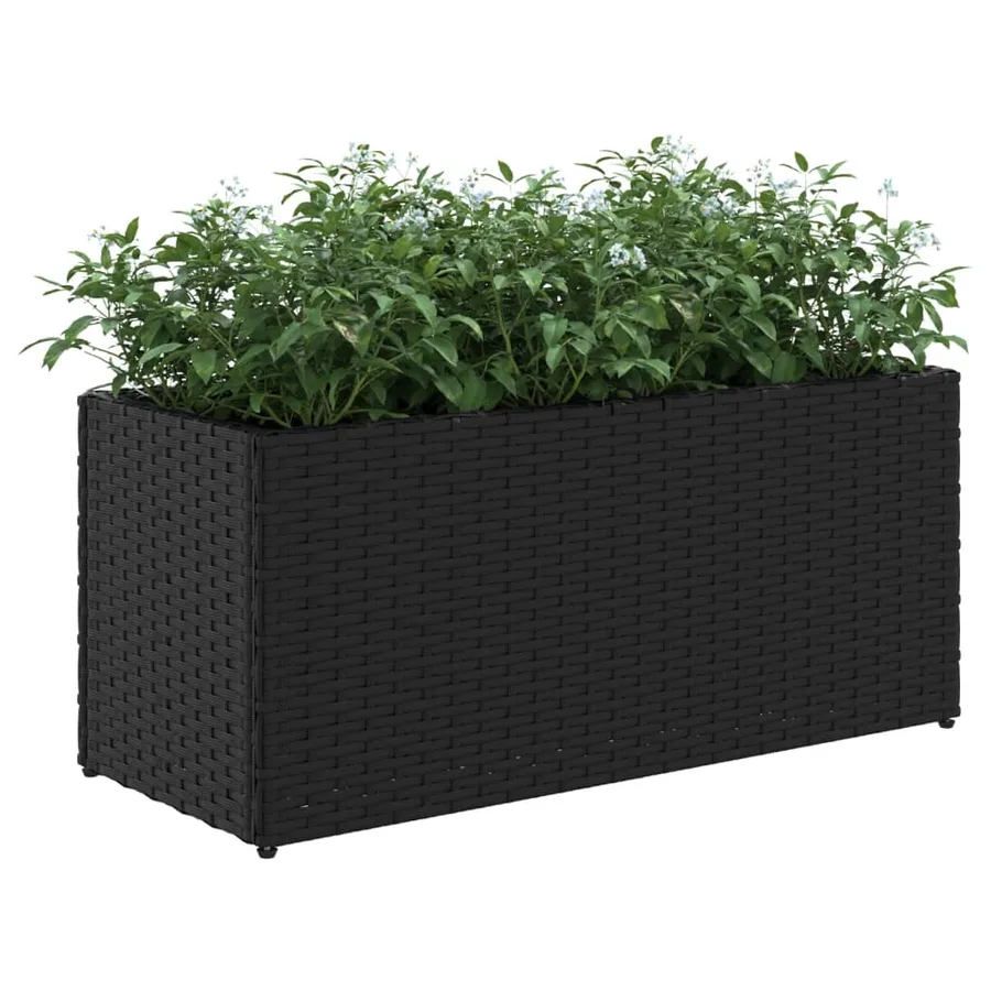 Jardinières avec 2 pots 2 pcs noir 72x30x32 cm résine tressée - 4
