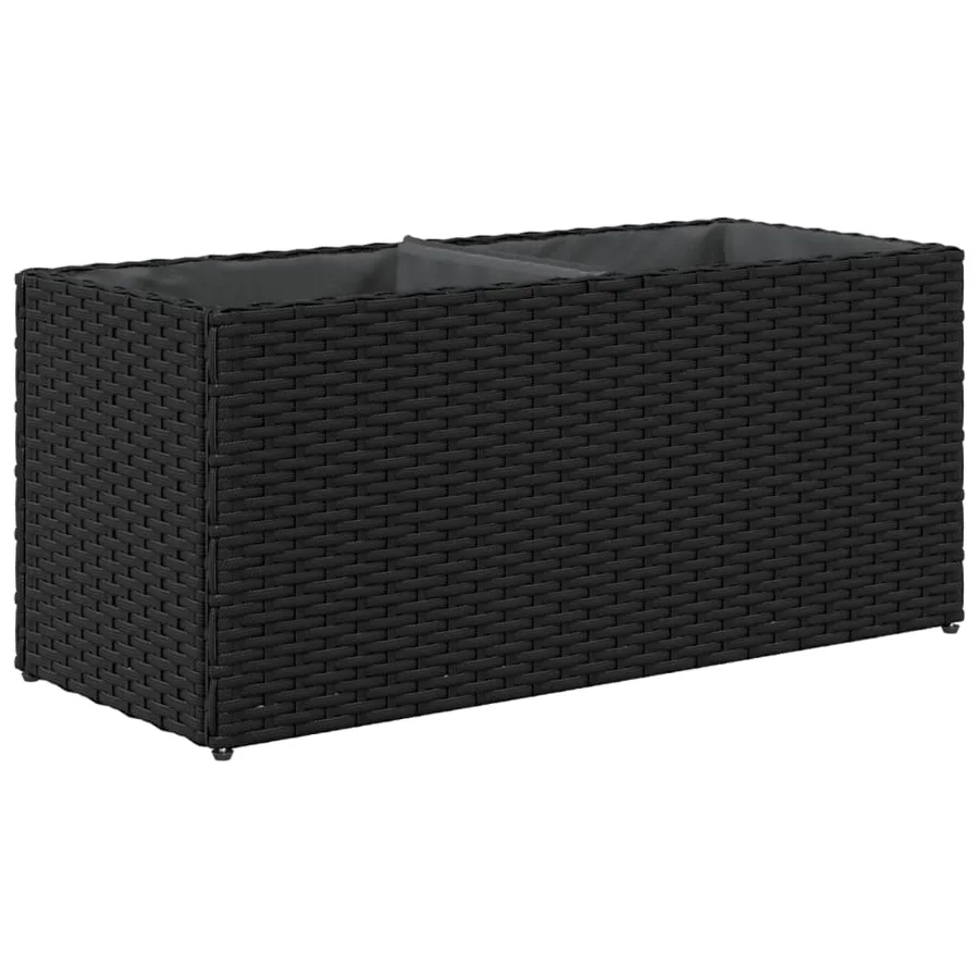 Jardinières avec 2 pots 2 pcs noir 72x30x32 cm résine tressée - 8