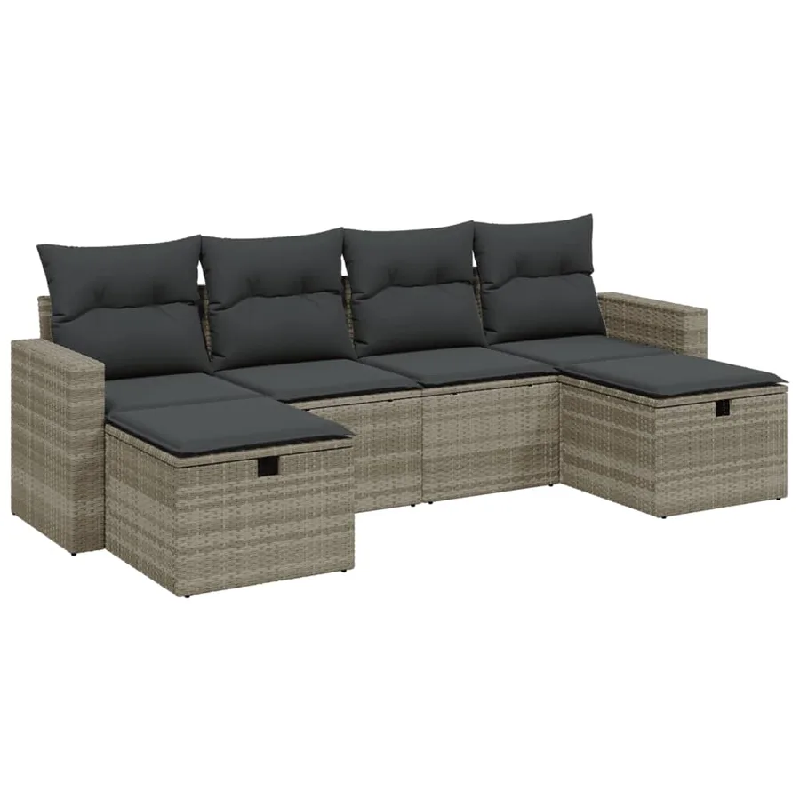 Salon de jardin 6 pcs avec coussins gris clair résine tressée - 2