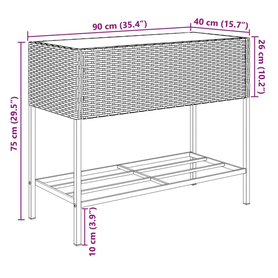 Jardinière avec étagère gris résine tressée - 11