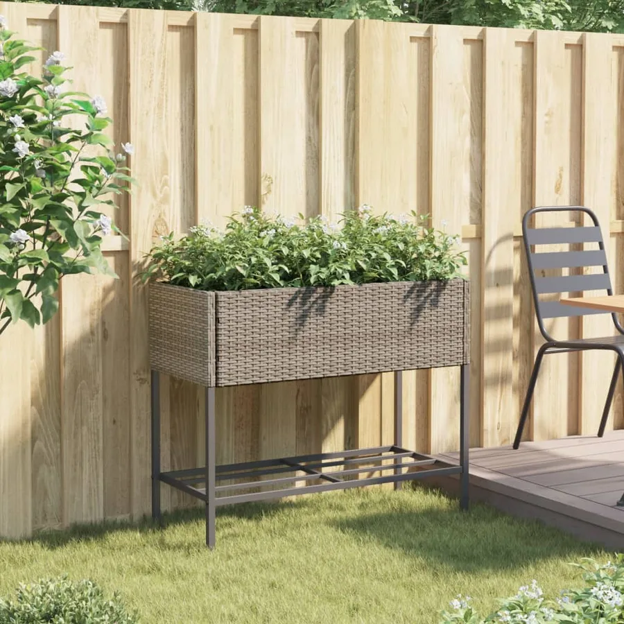 Jardinière avec étagère gris résine tressée - 3