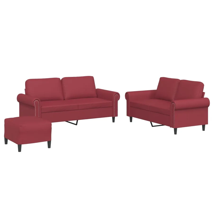Ensemble de canapés 3 pcs et coussins Rouge bordeaux Similicuir - 2