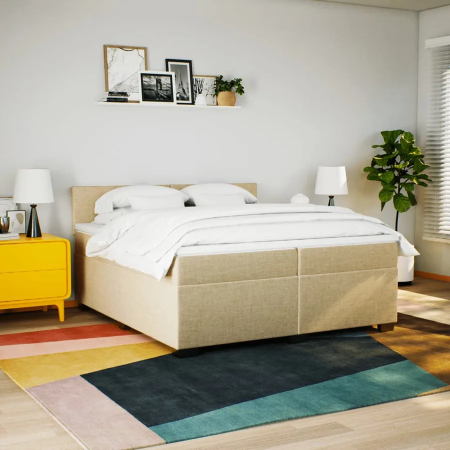 Sommier à lattes de lit avec matelas Crème 200x200 cm Tissu - 4