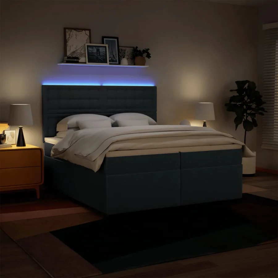 Sommier à lattes de lit avec matelas Bleu 200x200 cm Tissu - 5