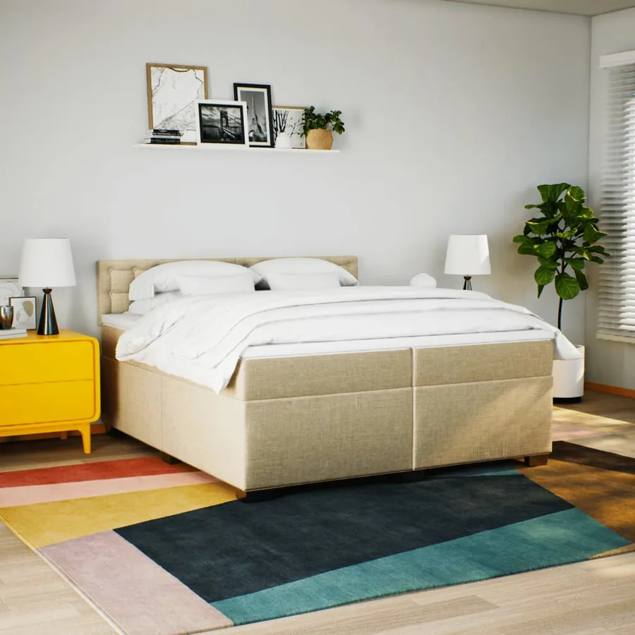 Sommier à lattes de lit avec matelas Crème 200x200 cm Tissu - 4
