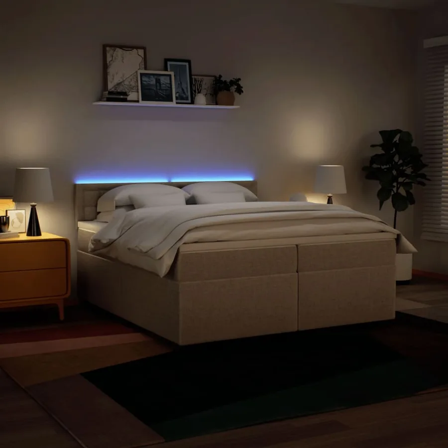 Sommier à lattes de lit avec matelas Crème 200x200 cm Tissu - 5