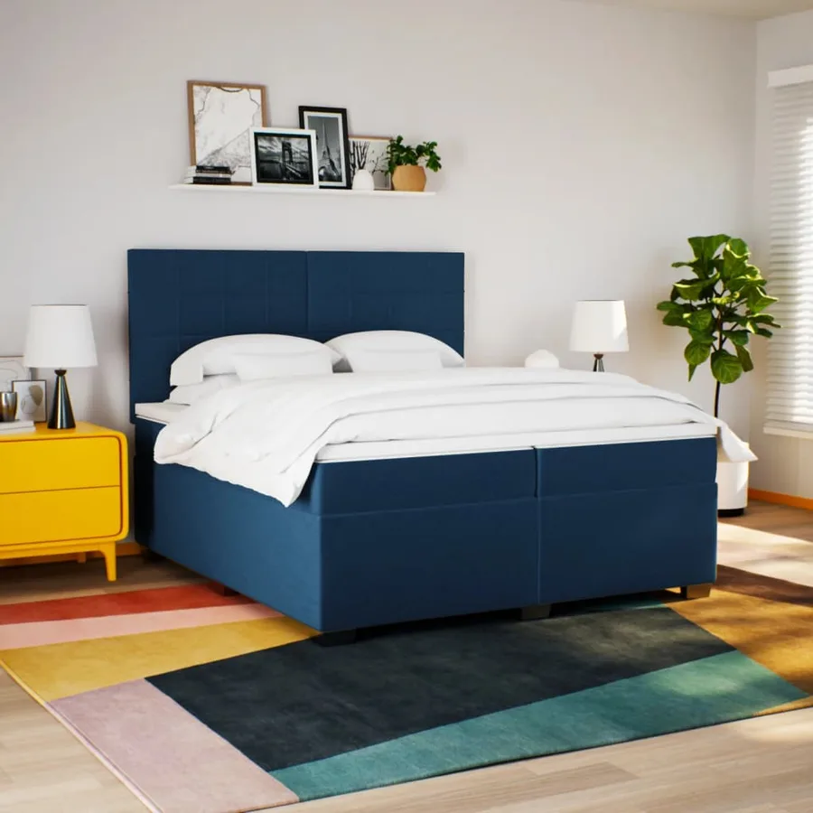 Sommier à lattes de lit avec matelas Bleu 200x200 cm Tissu - 4