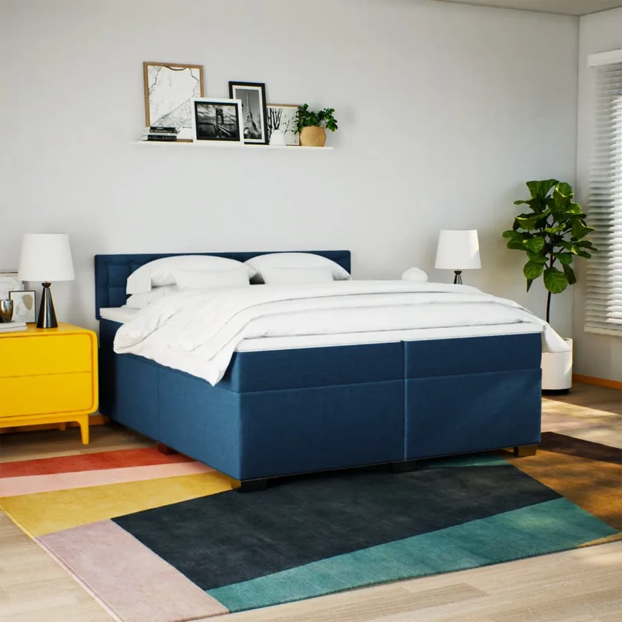 Sommier à lattes de lit avec matelas Bleu 200x200 cm Tissu - 3