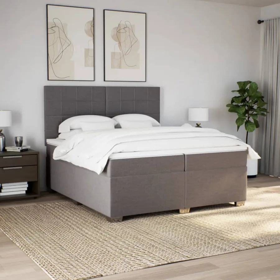 Sommier à lattes de lit avec matelas Taupe 200x200 cm Tissu - 3
