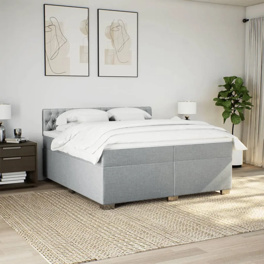 Sommier à lattes de lit avec matelas Gris clair 200x200cm Tissu - 4