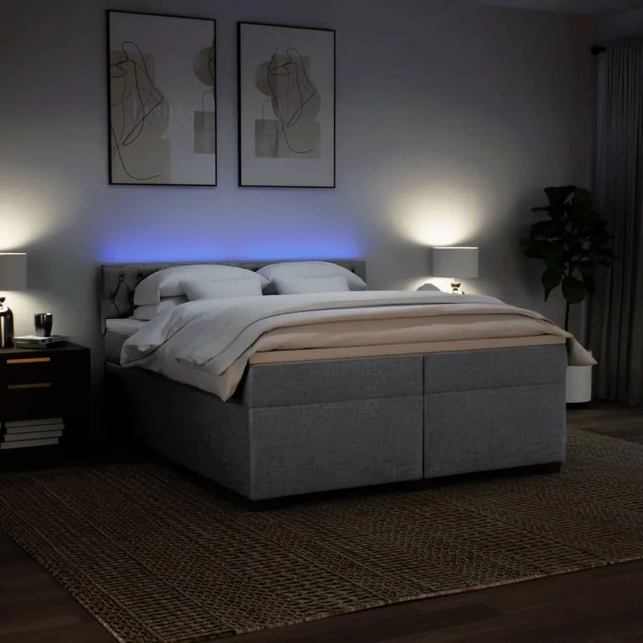 Sommier à lattes de lit avec matelas Gris clair 200x200cm Tissu - 5