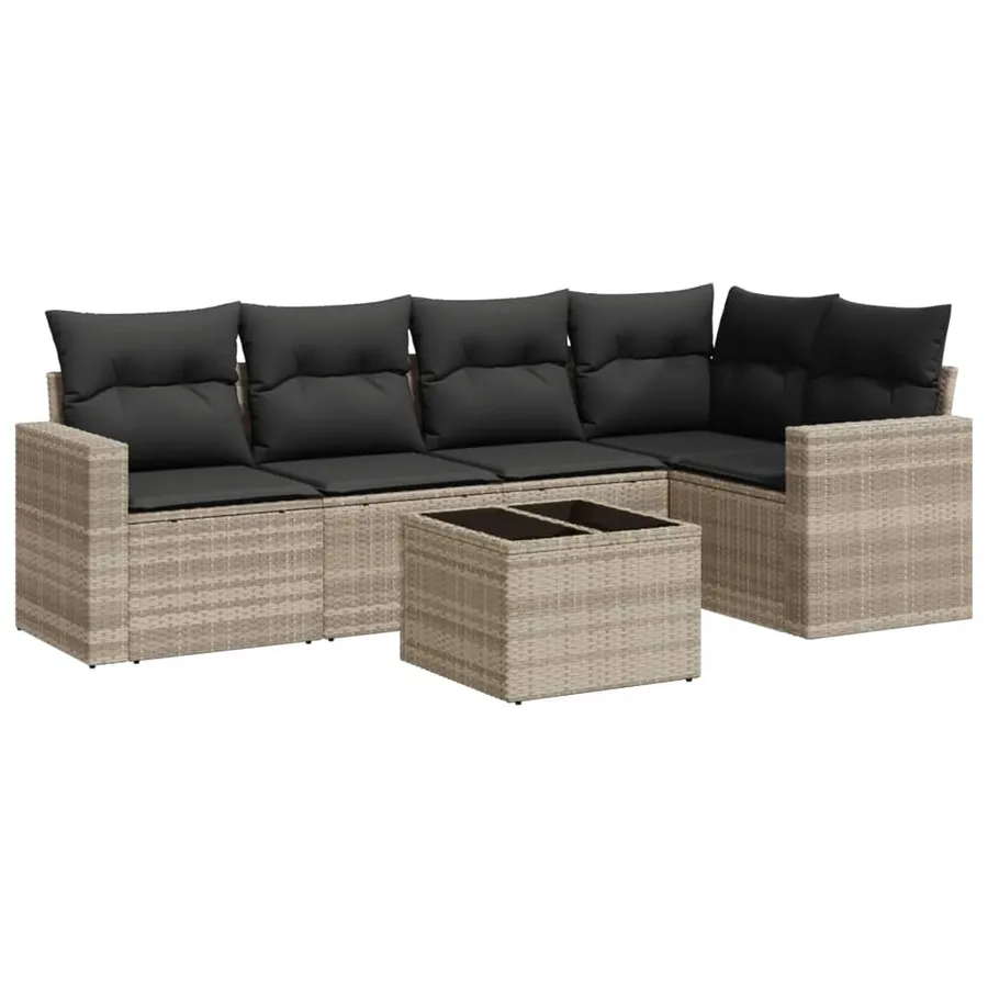 Salon de jardin 6 pcs avec coussins gris clair résine tressée - 2