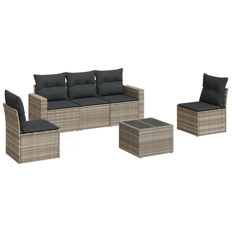Salon de jardin 6 pcs avec coussins gris clair résine tressée - 2