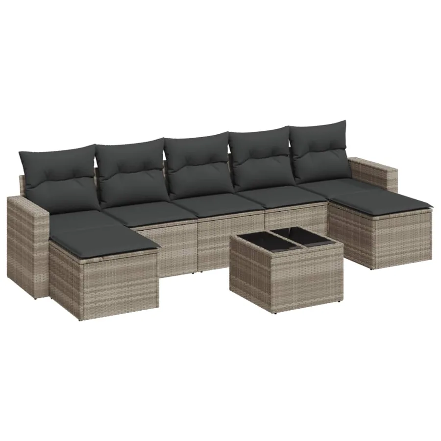 Salon de jardin 8 pcs avec coussins gris clair résine tressée - 2