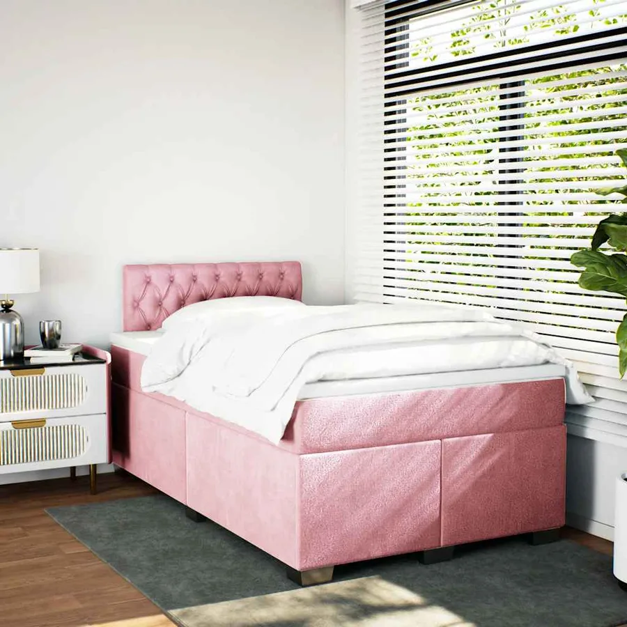 Sommier à lattes de lit avec matelas rose 120x190 cm velours - 4