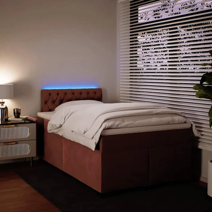 Sommier à lattes de lit avec matelas rose 120x190 cm velours - 5