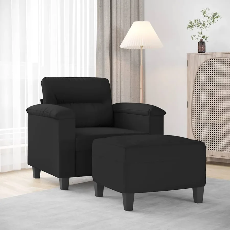 Fauteuil avec repose-pied Noir 60 cm Tissu microfibre
